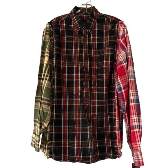 Custom Rebuilt Flannel Shirt OOAK Cotton Plaid One Size Colorblock PELHAM - Picture 1 of 6